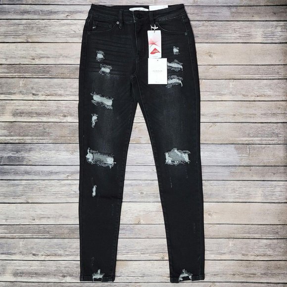 KANCAN KC5055DG Dark Gray Mid Rise Distressed Supe - Picture 9 of 9